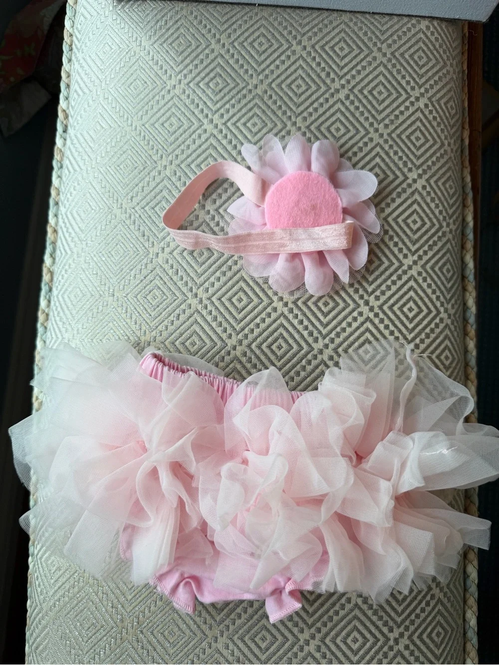 Pink Tulle Baby Bloomers & Headband Set - Soft Pink 3mo.